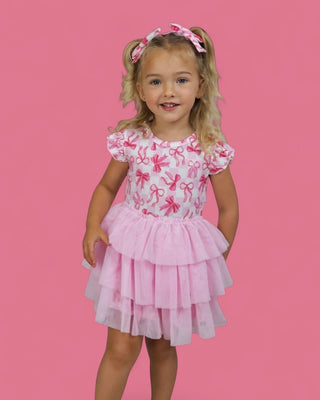 BOW CHECKERED CHARM DREAM CAP SLEEVE TUTU DRESS