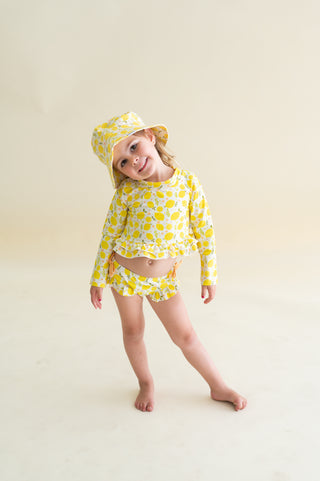 LEMON BLOSSOMS DREAM RASH GUARD RUFFLE TWO-PIECE SWIM SUIT