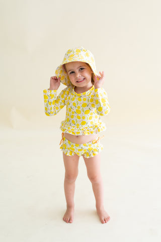 LEMON BLOSSOMS DREAM RASH GUARD RUFFLE TWO-PIECE SWIM SUIT