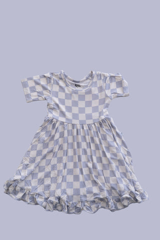 CLOUDY CHECKERS DREAM RUFFLE DRESS