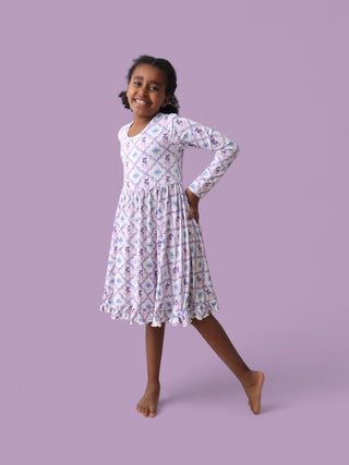 ICY WONDERLAND LONG SLEEVE DREAM RUFFLE DRESS