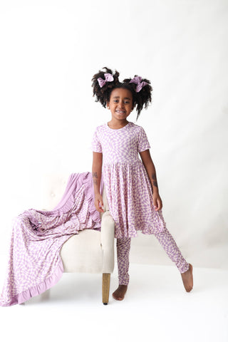 PLUM WAVY CHECKERS DREAM RUFFLE DRESS