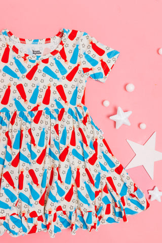 BURSTING RED WHITE & BLUE DREAM RUFFLE DRESS