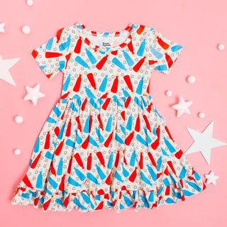 BURSTING RED WHITE & BLUE DREAM RUFFLE DRESS