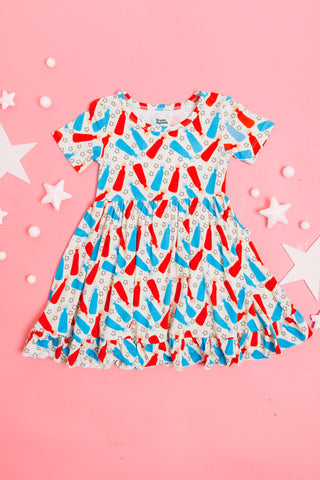 BURSTING RED WHITE & BLUE DREAM RUFFLE DRESS