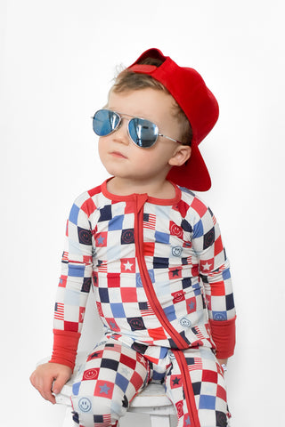 HOME OF THE FREE CHECKERS DREAM ROMPER