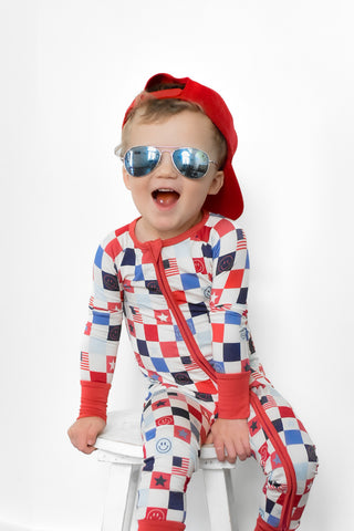 HOME OF THE FREE CHECKERS DREAM ROMPER