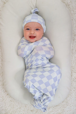 CLOUDY CHECKERS DREAM SWADDLE & BEANIE