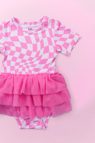 BUBBLEGUM WAVEY CHECKERS DREAM TUTU BODYSUIT DRESS