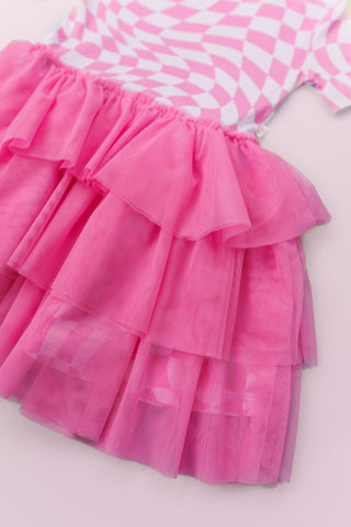 BUBBLEGUM WAVY CHECKERS DREAM TUTU DRESS