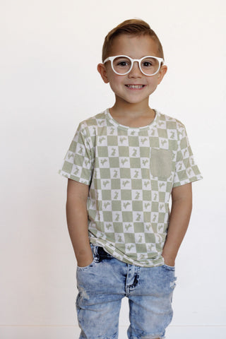 HIPPITY SAGE CHECKERS DREAM POCKET TEE