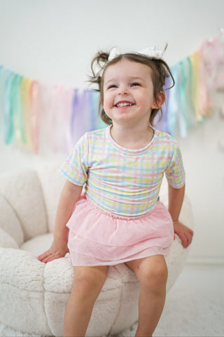 SPRING GINGHAM DREAM TUTU BODYSUIT DRESS