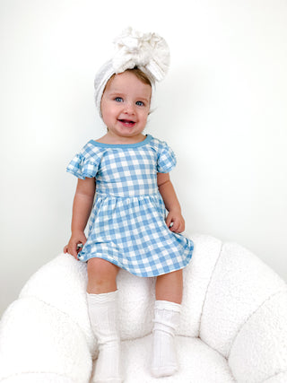 SKY BLUE GINGHAM DREAM BODYSUIT DRESS