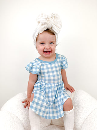 SKY BLUE GINGHAM DREAM BODYSUIT DRESS