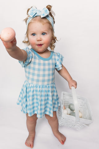 SKY BLUE GINGHAM DREAM BODYSUIT DRESS