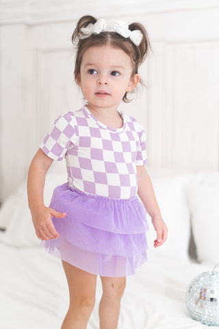 PERIWINKLE CHECKERS DREAM TUTU BODYSUIT DRESS