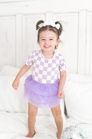 PERIWINKLE CHECKERS DREAM TUTU BODYSUIT DRESS