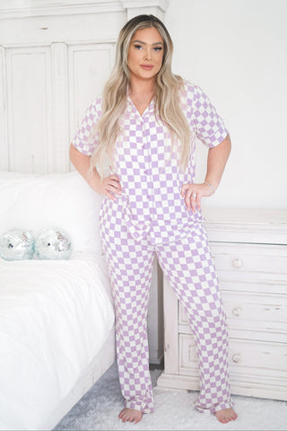 PERIWINKLE CHECKERS WOMEN'S RELAXED FLARE DREAM SET