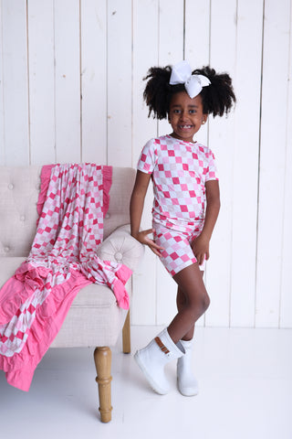 DREAMY PINK CHECKERS DREAM SHORT SET