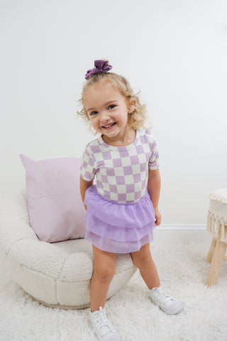 PERIWINKLE CHECKS DREAM TUTU BODYSUIT DRESS