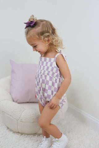 PERIWINKLE CHECKERS DREAM BUBBLE ROMPER