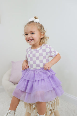 PERIWINKLE CHECKERS DREAM TUTU DRESS