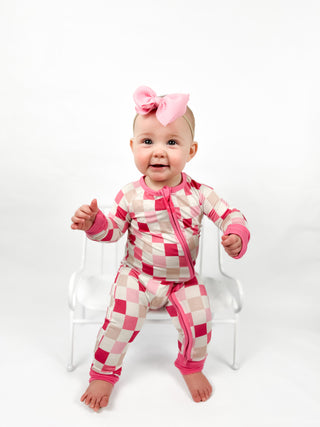 DREAMY PINK CHECKERS DREAM ROMPER