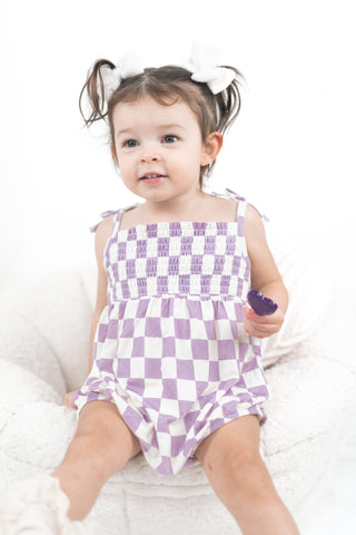 PERIWINKLE CHECKERS DREAM BUBBLE ROMPER