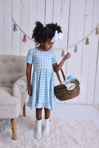 SKY BLUE GINGHAM DREAM RUFFLE DRESS