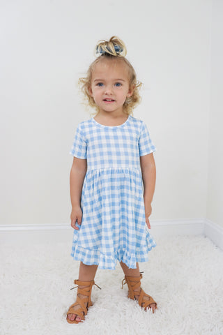 SKY BLUE GINGHAM DREAM RUFFLE DRESS