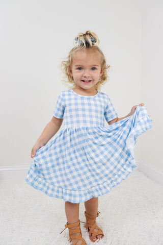 SKY BLUE GINGHAM DREAM RUFFLE DRESS