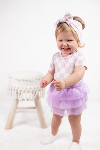 PERIWINKLE CHECKS DREAM TUTU BODYSUIT DRESS