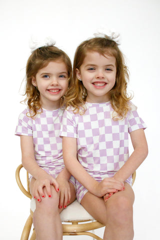 PERIWINKLE CHECKERS DREAM SHORT SET