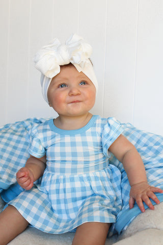 SKY BLUE GINGHAM DREAM BODYSUIT DRESS