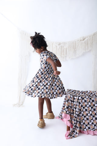 SMILEY CUP OF CHECKERS DREAM RUFFLE DRESS