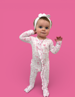 PINK PUPPY TOILE DREAM RUFFLE ROMPER
