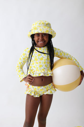 LEMON BLOSSOMS DREAM RASH GUARD RUFFLE TWO-PIECE SWIM SUIT