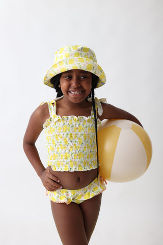 LEMON BLOSSOMS DREAM SMOCKED TANKINI TWO PIECE SWIM SUIT