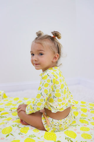 LEMON BLOSSOMS DREAM RASH GUARD RUFFLE TWO-PIECE SWIM SUIT