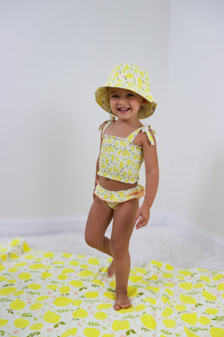 LEMON BLOSSOMS DREAM SMOCKED TANKINI TWO PIECE SWIM SUIT