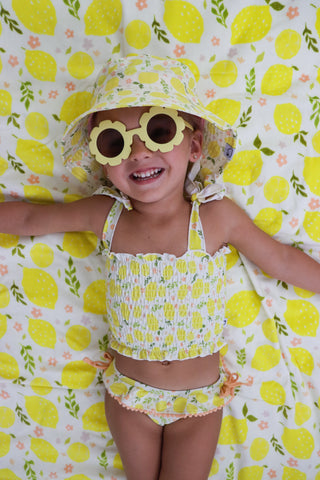 LEMON BLOSSOMS DREAM SMOCKED TANKINI TWO PIECE SWIM SUIT