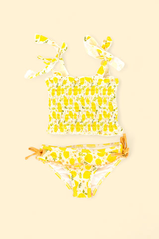 LEMON BLOSSOMS DREAM SMOCKED TANKINI TWO PIECE SWIM SUIT