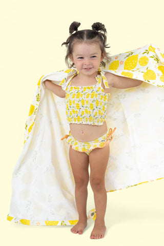 LEMON BLOSSOMS DREAM SMOCKED TANKINI TWO PIECE SWIM SUIT