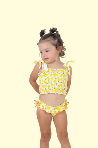 LEMON BLOSSOMS DREAM SMOCKED TANKINI TWO PIECE SWIM SUIT