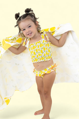 LEMON BLOSSOMS DREAM SMOCKED TANKINI TWO PIECE SWIM SUIT