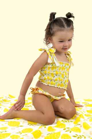 LEMON BLOSSOMS DREAM SMOCKED TANKINI TWO PIECE SWIM SUIT