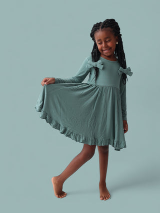 SAGE RIB DREAM RUFFLE DRESS