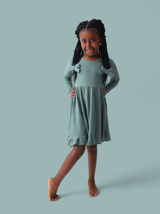 SAGE RIB DREAM RUFFLE DRESS