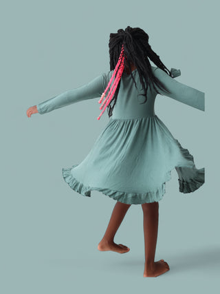 SAGE RIB DREAM RUFFLE DRESS