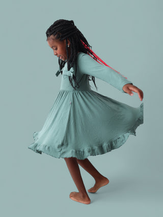 SAGE RIB DREAM RUFFLE DRESS